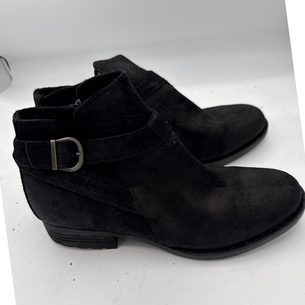 NWT Born Women's Black Suede Ankle Boots Buckle Side Zip Booties Size 10